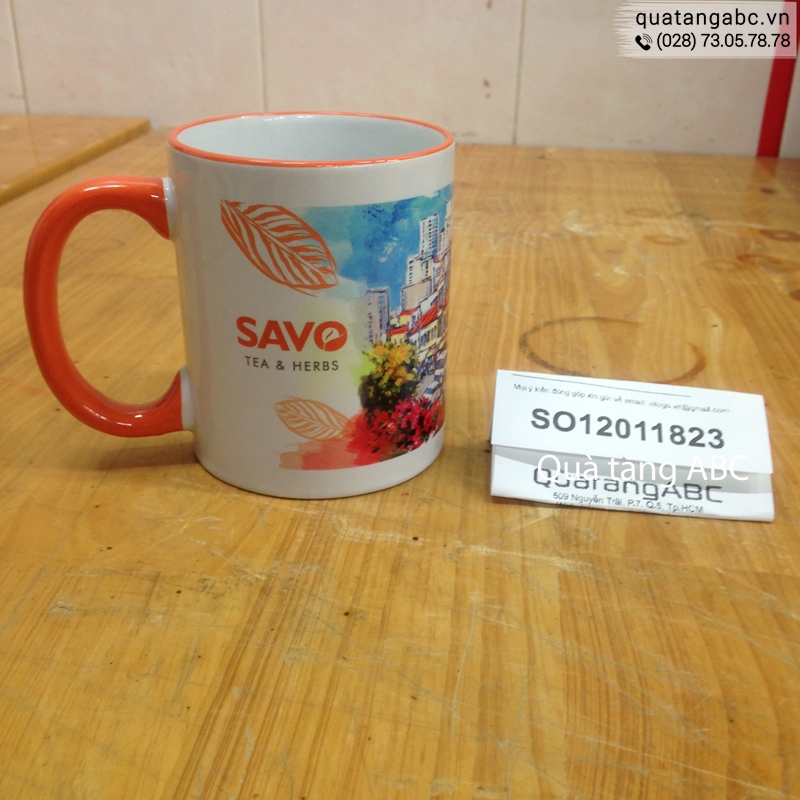 INLOGO in hình lên ly cho Quán SAVO Tea & Herbs